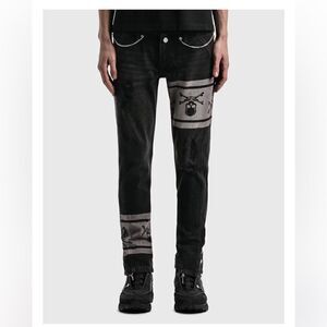 Mastermind Japan x C2H4 jeans double waist skull print chain black NWT S $550